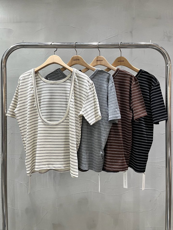 Tencel Striped Backless T-Shirt by Inssense for Women - view 10