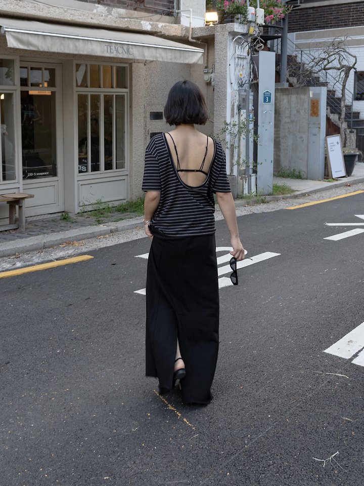 Tencel Striped Backless T-Shirt by Inssense for Women - view 12