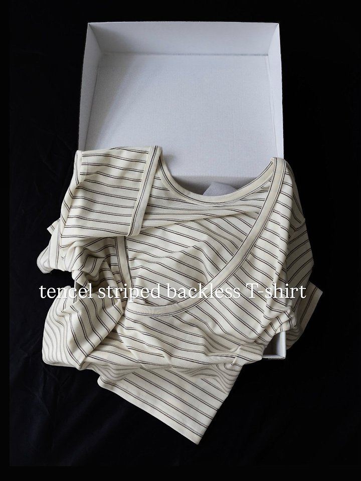 Tencel Striped Backless T-Shirt by Inssense for Women - view 8