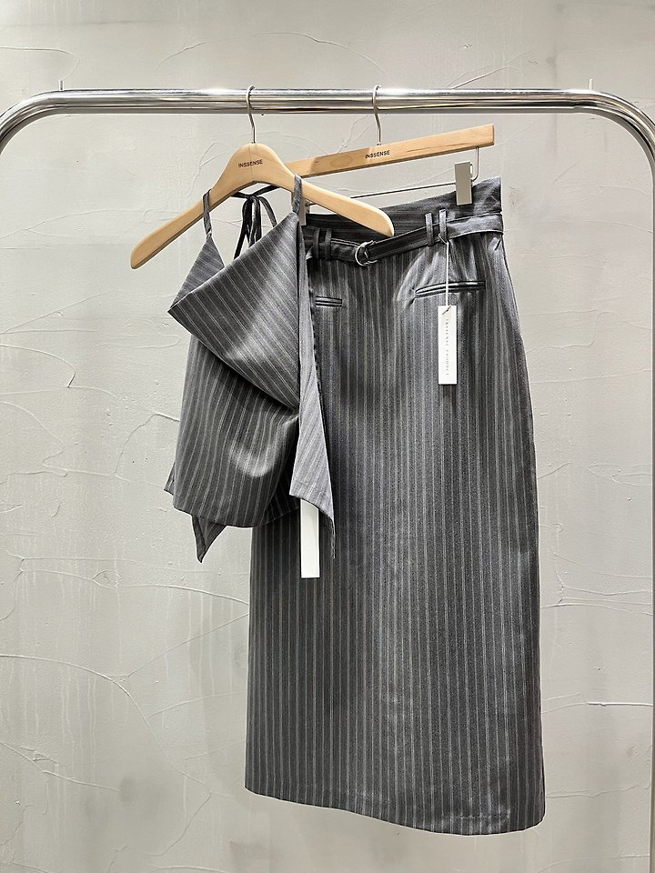 Pinstripe Belted Maxi Skirt by Inssense for Women - view 8