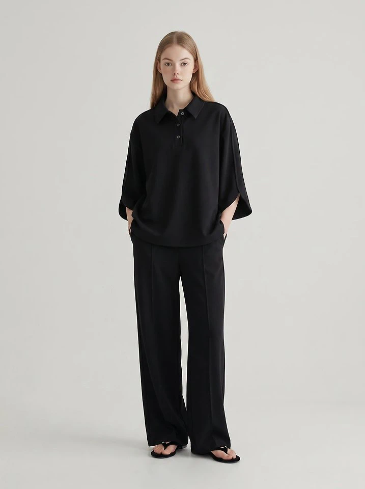 Marron Cushion Collar Blouse + Marron Cushion Pin-Tuck Pants by Merry J for Women - view 3