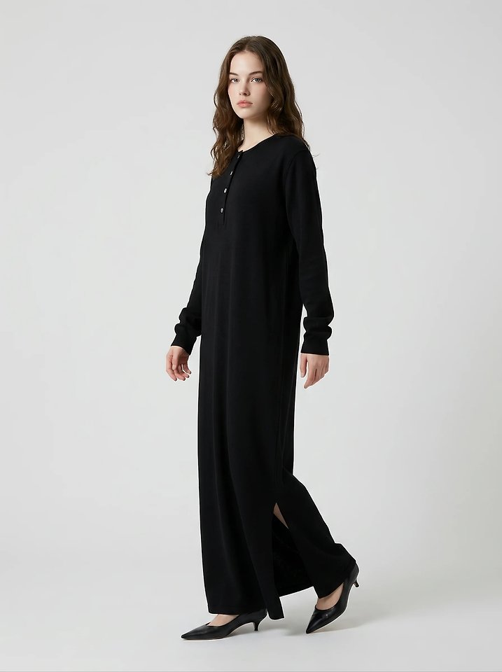 Henley Neck Long Dress by Merry J for Women - view 3
