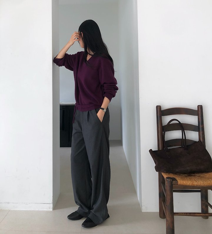 wool cashmere V neck lobe knit by Moani for Women - view 3