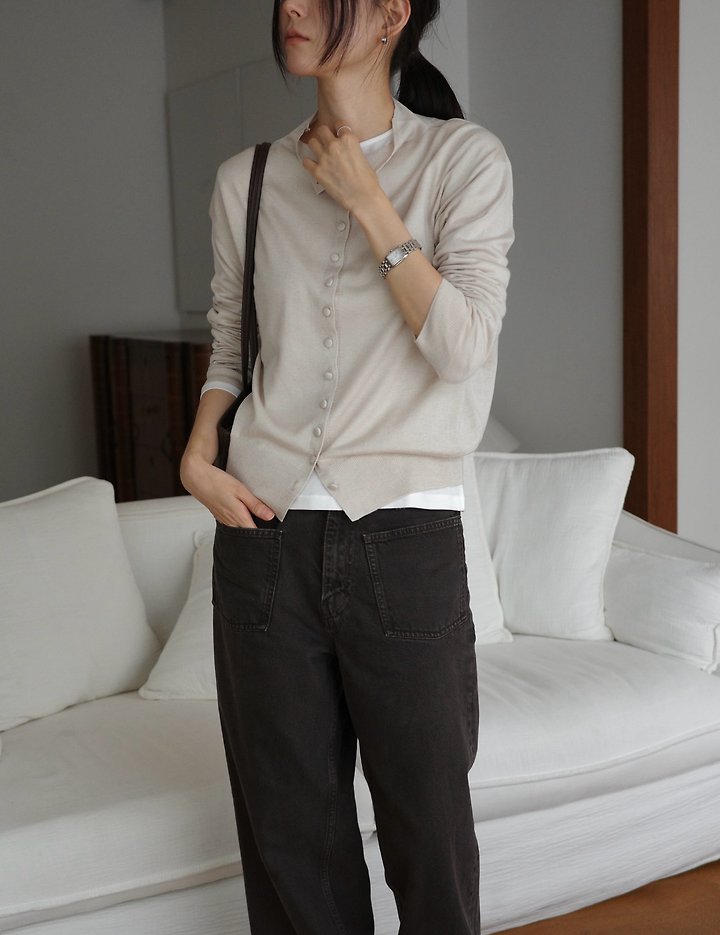 Silkwool high neck button cardigan by Moani for Women - view 5