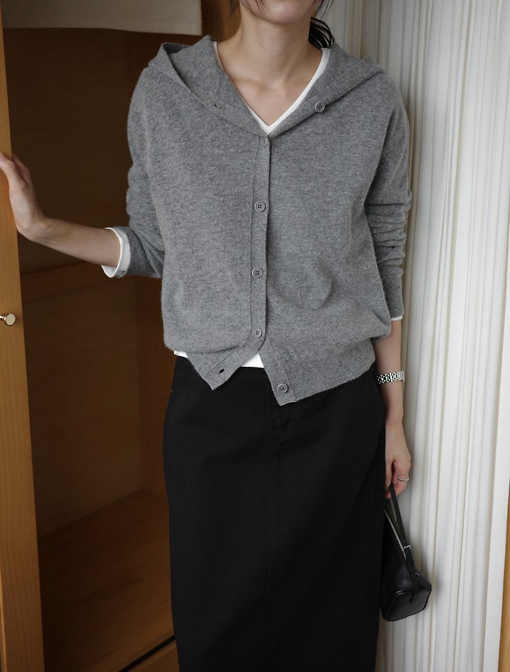 Wool cashmere Hoodie button cardigan by Moani for Women - view 5