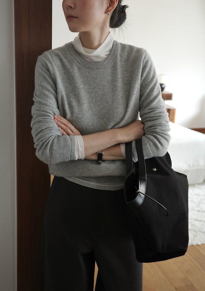 Wool cashmere double lipped round neck knit  by Moani for Women - view 6