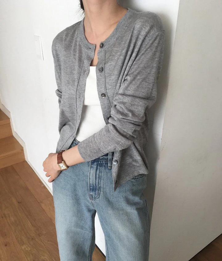 Silk wool stitch O neck cardigan by Moani for Women - view 3