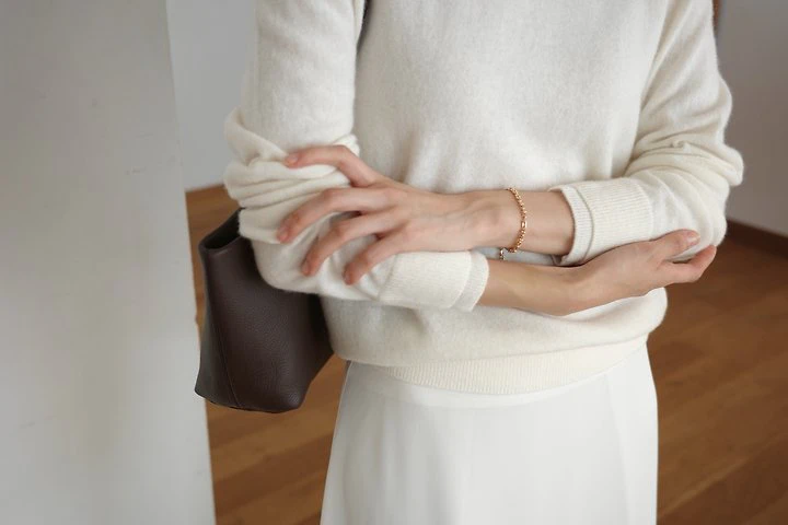 Wool cashmere double lipped round neck knit  by Moani for Women - view 9