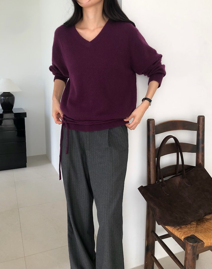 wool cashmere V neck lobe knit by Moani for Women - view 4