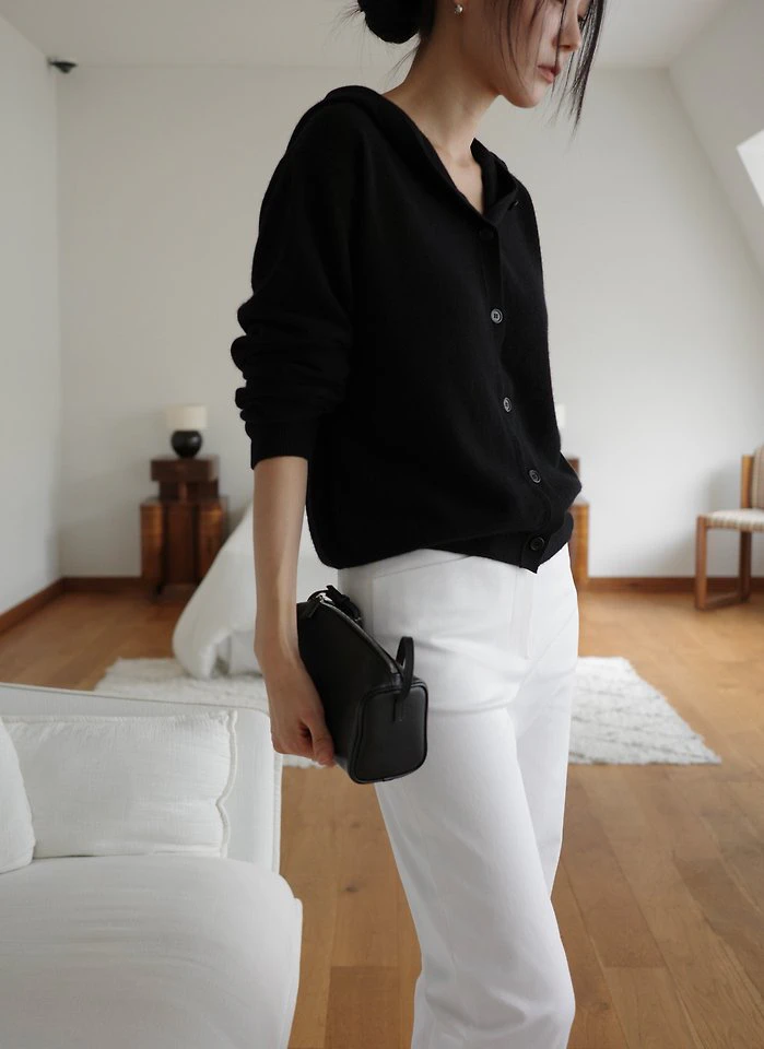 Wool cashmere Hoodie button cardigan by Moani for Women - view 2