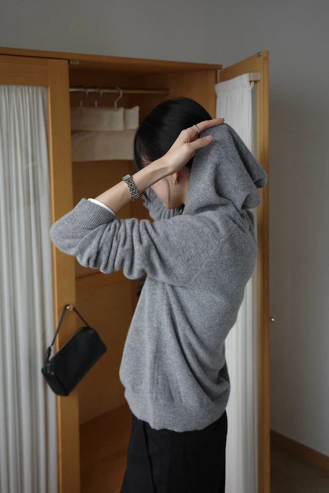 Wool cashmere Hoodie button cardigan by Moani for Women - view 4