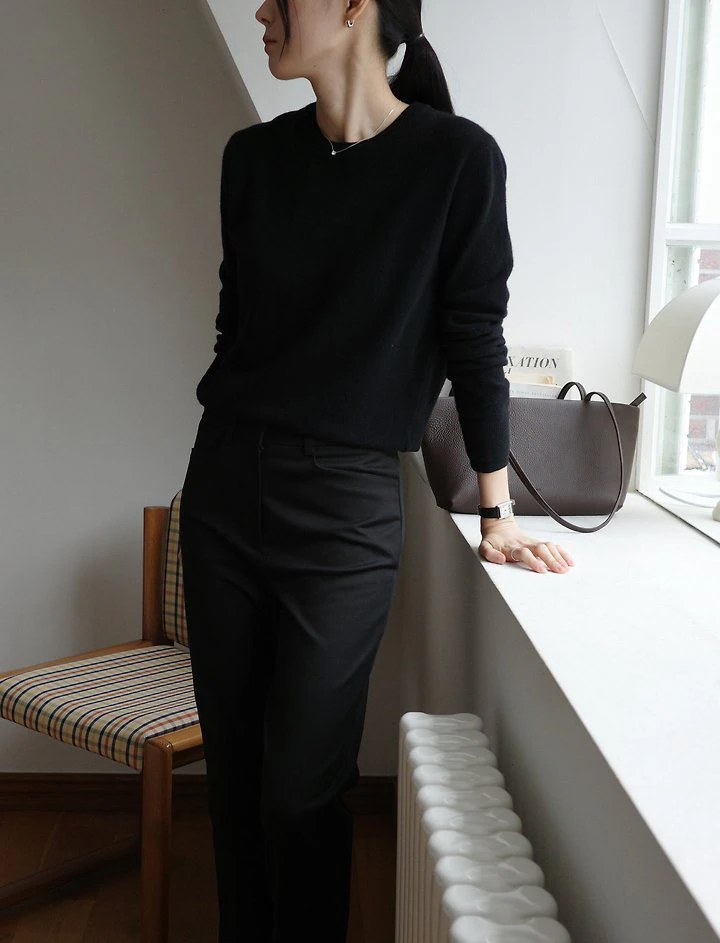 Wool cashmere double lipped round neck knit  by Moani for Women - view 2