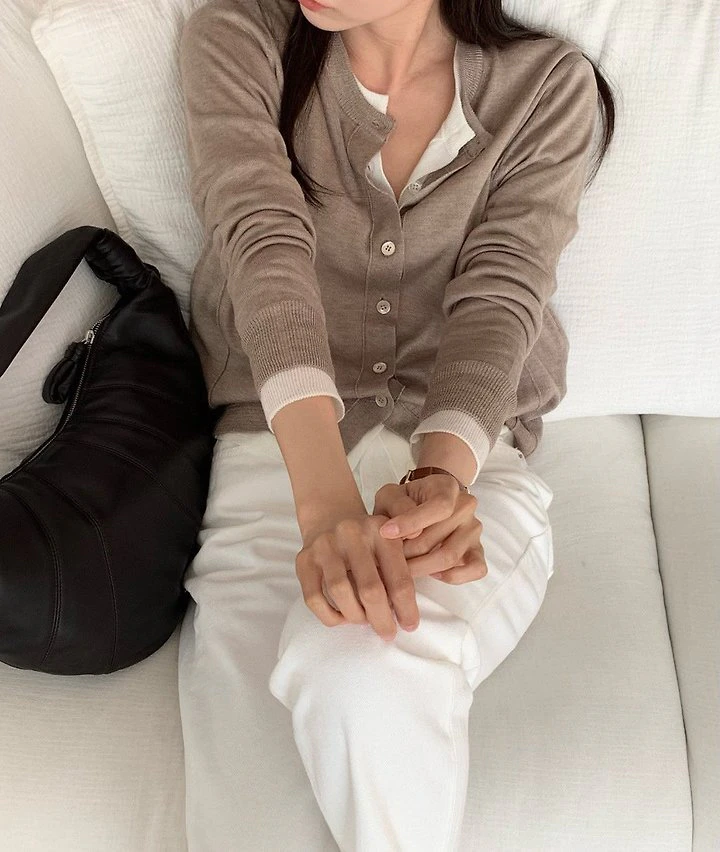 Silk wool stitch O neck cardigan by Moani for Women - view 6