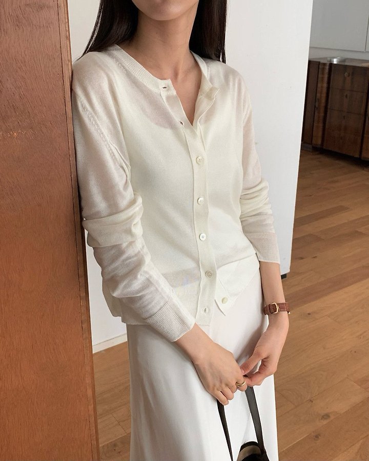 Silk wool stitch O neck cardigan by Moani for Women - view 8