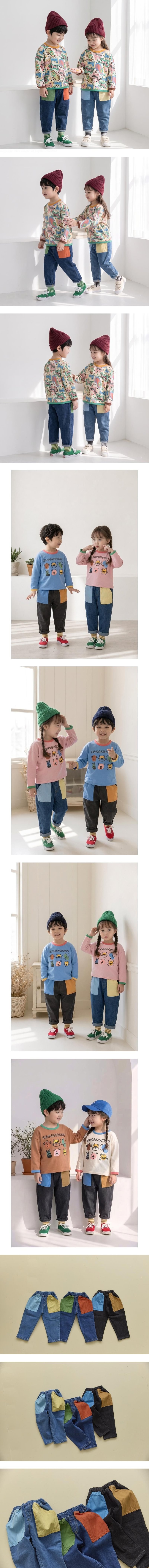 Pocket Colorblock Stretch Denim Pants by Orange Mom for Child - view 1