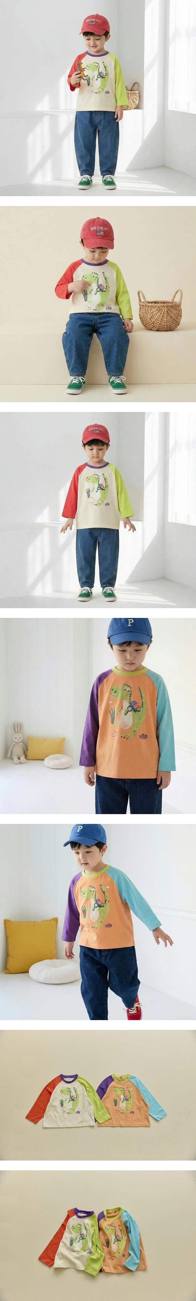 Dinosaur Colorblock Raglan Tee by Orange Mom for Child - view 1