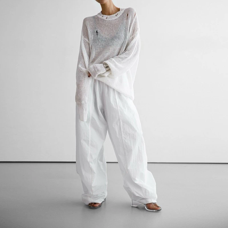 Nylon Drawstring Wide Twist Pattern Trousers by Paper Moon for Women - view 4