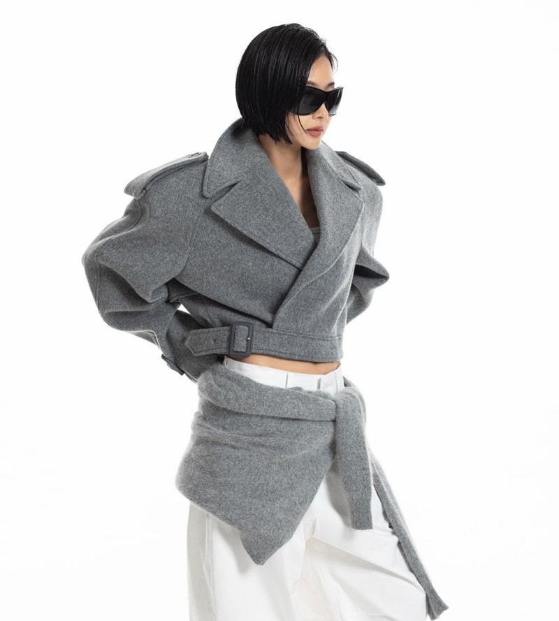 Classic Felt Belted Cropped Jacket by Paper Moon for Women - view 1
