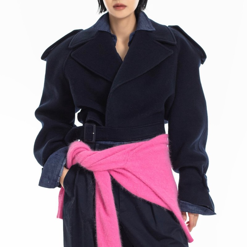 Classic Felt Belted Cropped Jacket by Paper Moon for Women - view 11