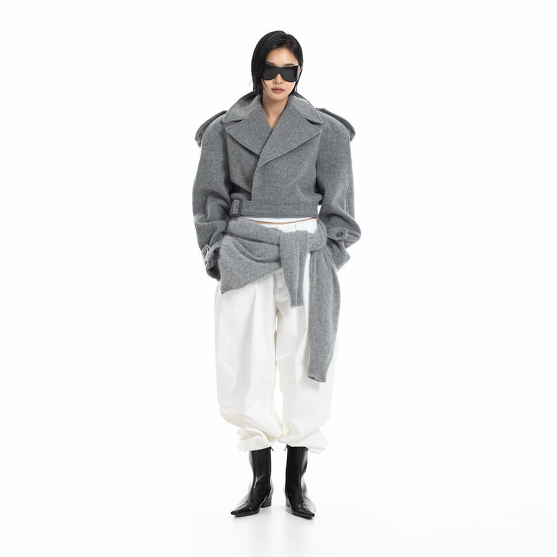 Classic Felt Belted Cropped Jacket by Paper Moon for Women - view 3