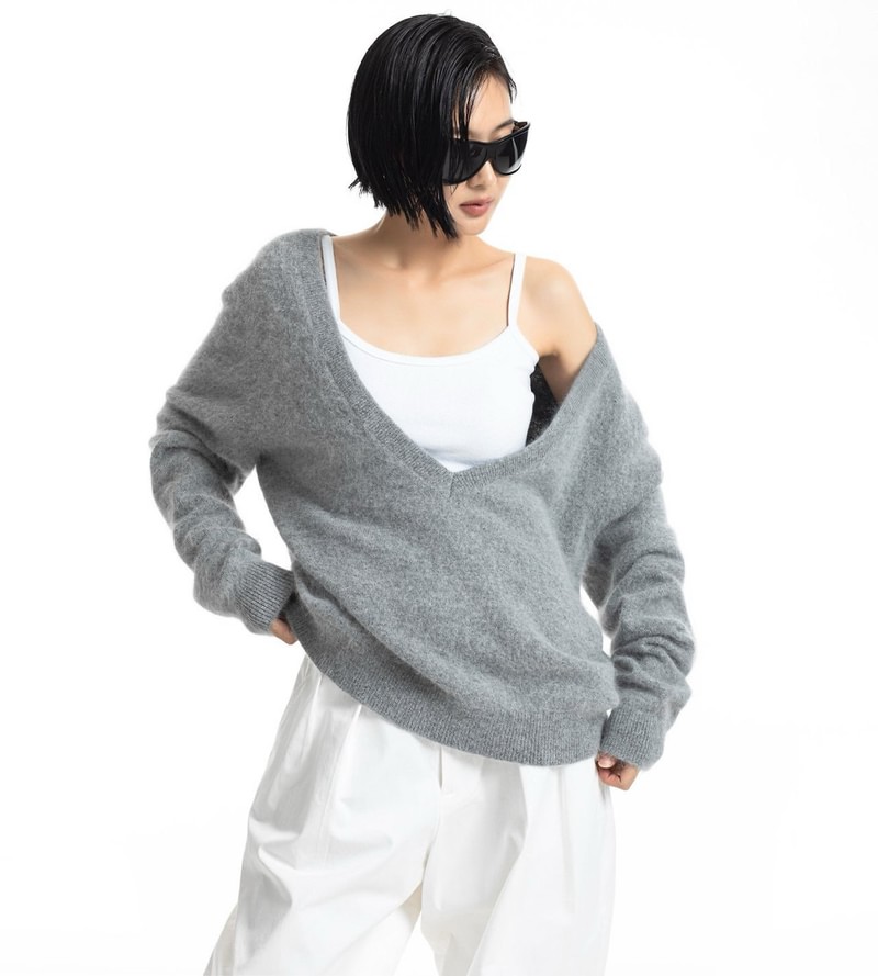 Luxe Raccoon-Hair Deep V-Neck Knit by Paper Moon for Women - view 3