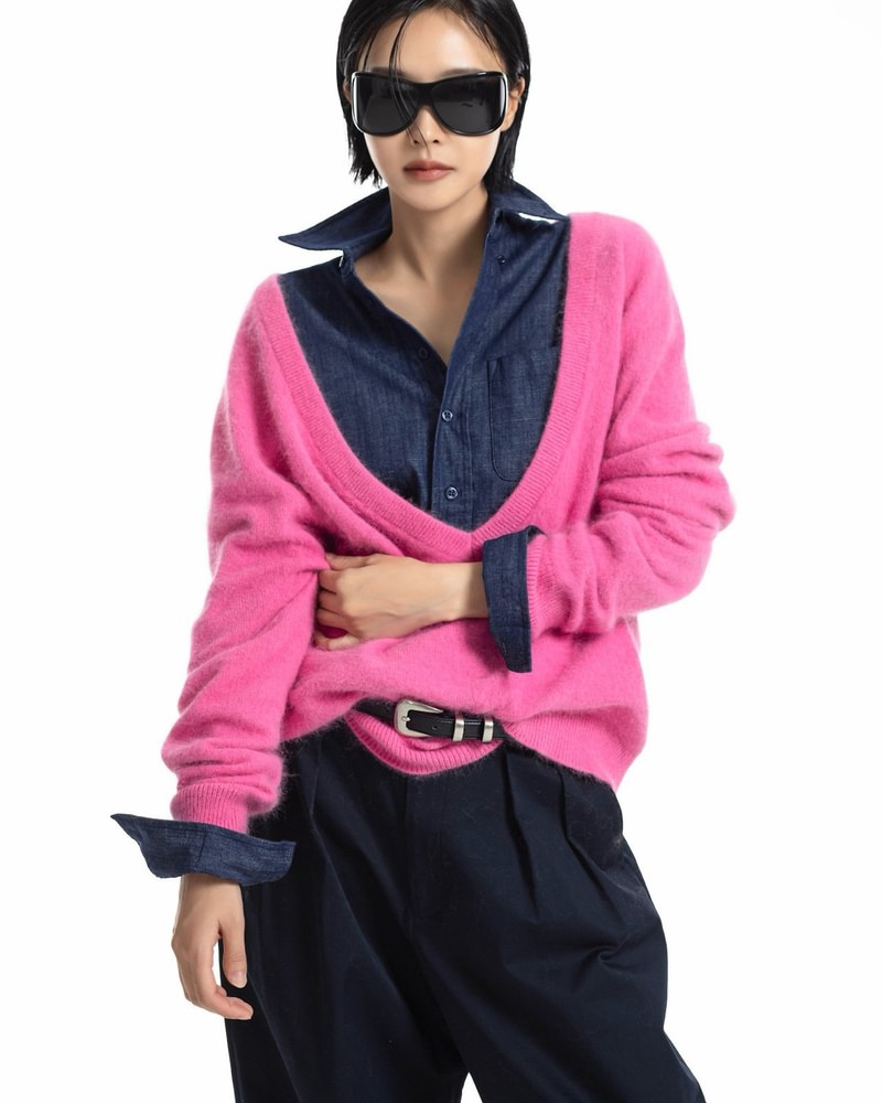 Luxe Raccoon-Hair Deep V-Neck Knit by Paper Moon for Women - view 5