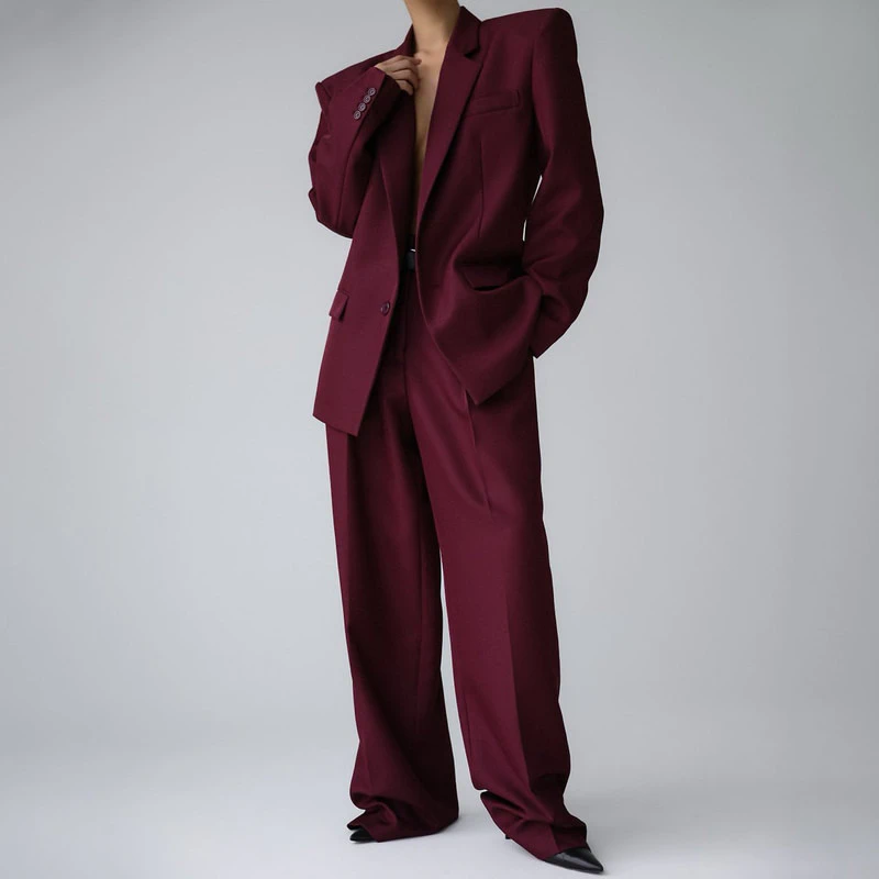 Twill Texture Low Waisted Double Pleats Wide Trousers by Paper Moon for Women - view 1