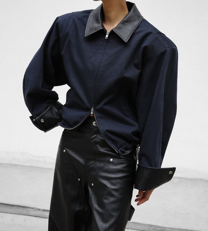 leather collar bi color cotton blouson by Paper Moon for Women - view 12