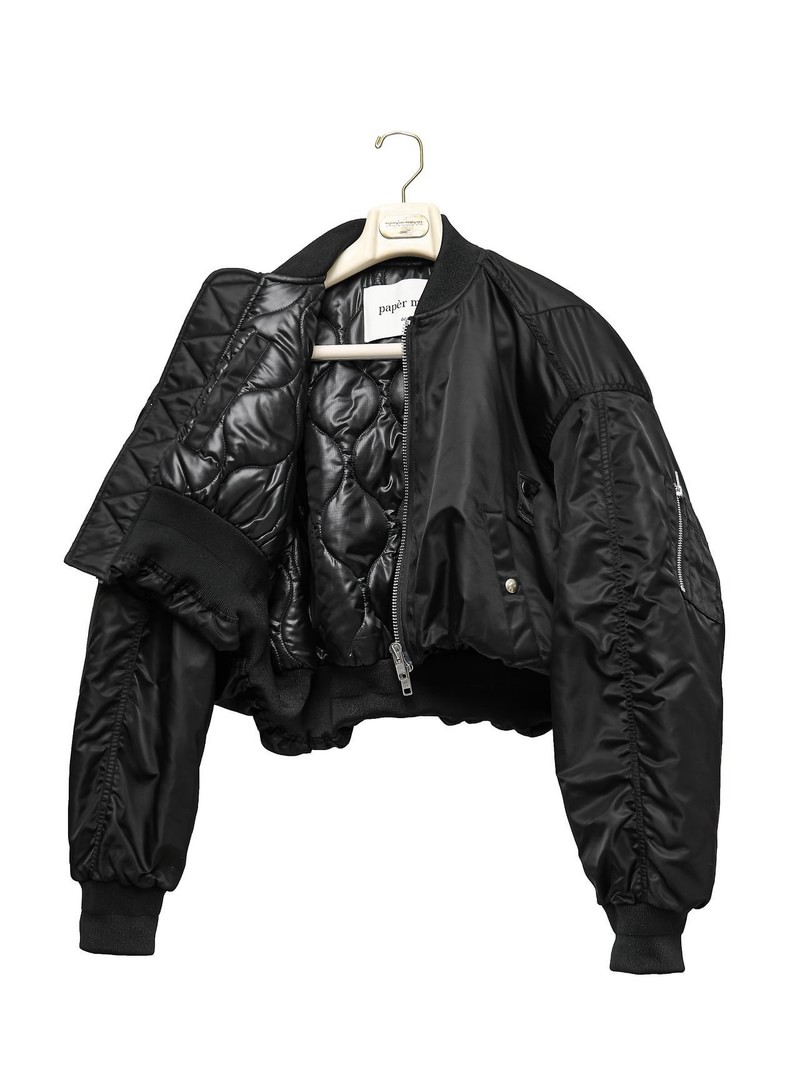Heavy Twill Nylon Crop Balloon MA-1 Flight Jacket by Paper Moon for Women - view 8