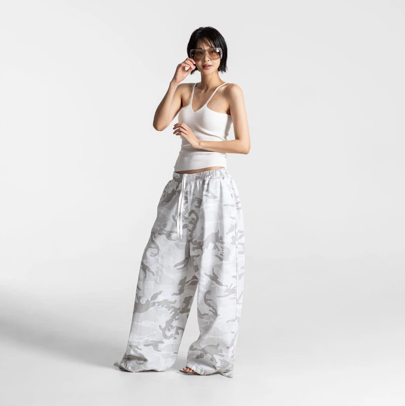 Camouflage Cotton Banded Maxi Wide Trousers by Paper Moon for Women - view 1