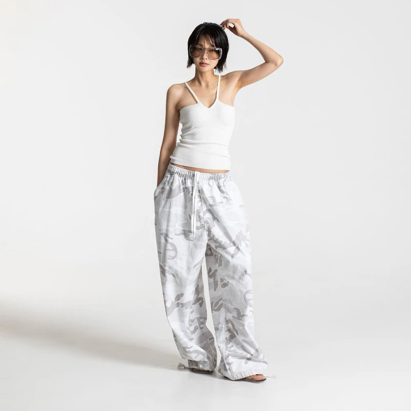Camouflage Cotton Banded Maxi Wide Trousers by Paper Moon for Women - view 3