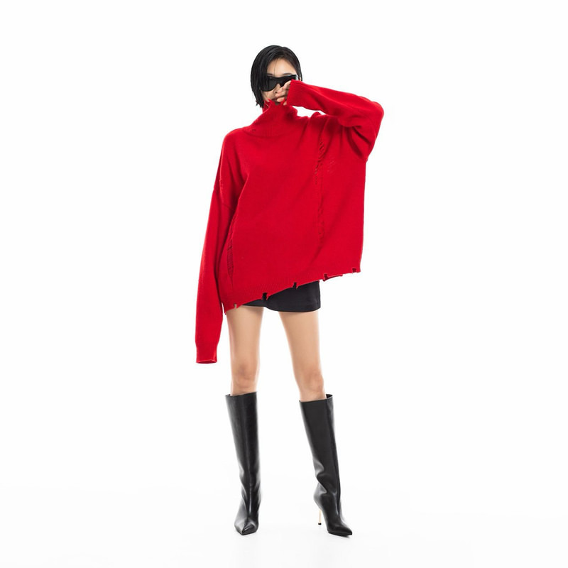 Vintage Cut-Off Cashmere-Blend Turtleneck Knit by Paper Moon for Women - view 9