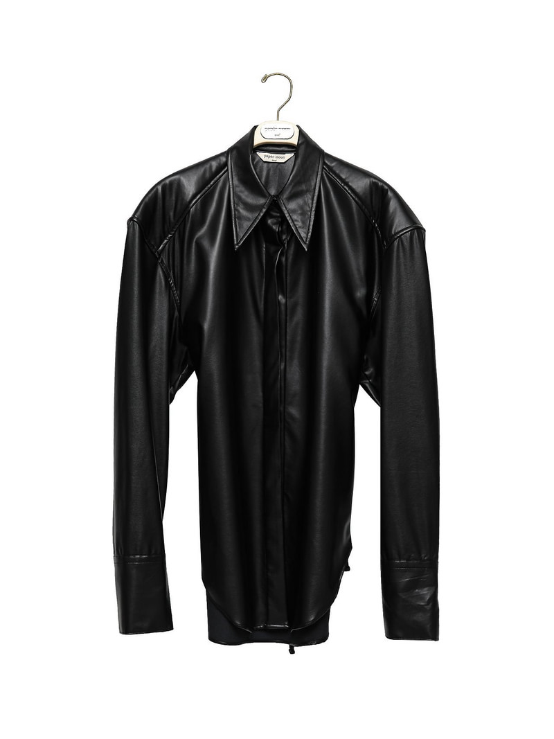 Vegan Leather Padded Shoulder Button Down Shirt by Paper Moon for Women - view 6