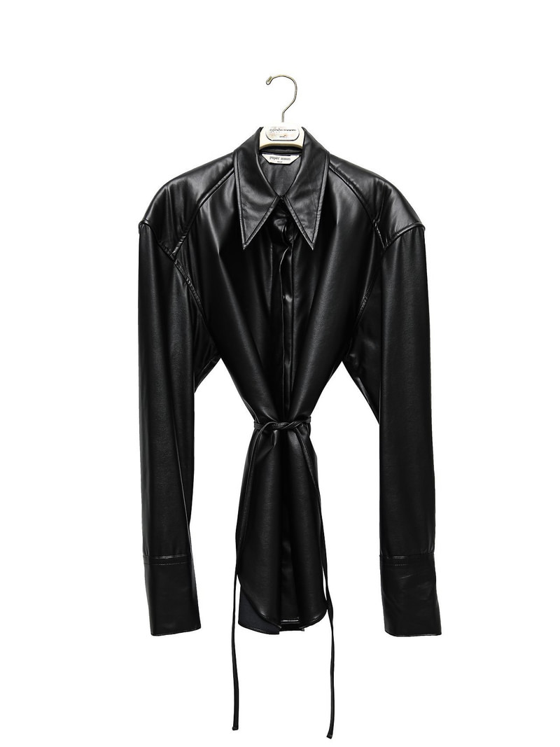Vegan Leather Padded Shoulder Button Down Shirt by Paper Moon for Women - view 8