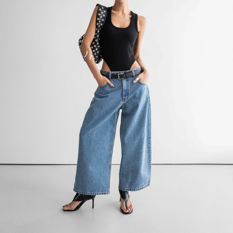 Wide Leg Blue Ankle Denim Jeans by Paper Moon for Women - view 1