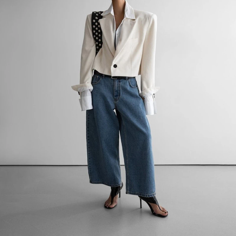 Wide Leg Blue Ankle Denim Jeans by Paper Moon for Women - view 3