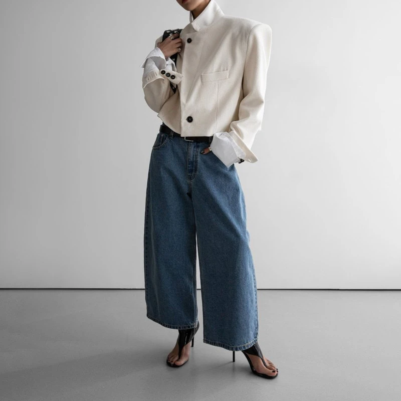 Wide Leg Blue Ankle Denim Jeans by Paper Moon for Women - view 5