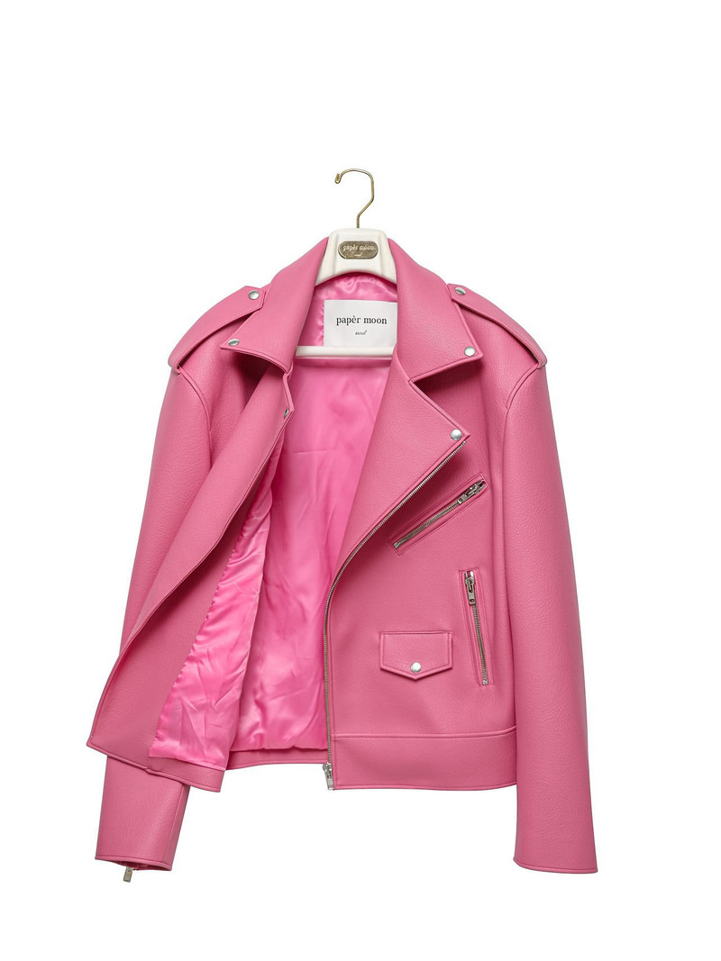 Oversized Chunky Zipped Vegan Leather Biker Jacket by Paper Moon for Women - view 6