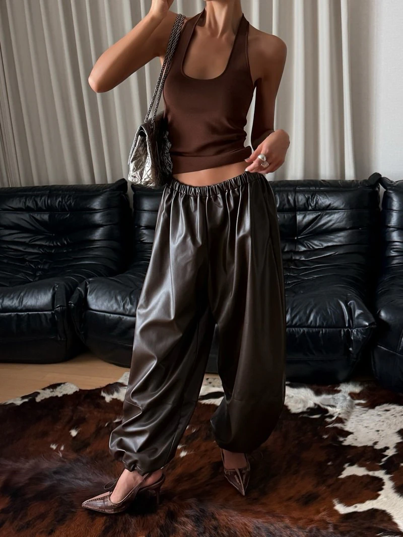 Vegan Leather Volume Jogger Pants by Paper Moon for Women - view 1