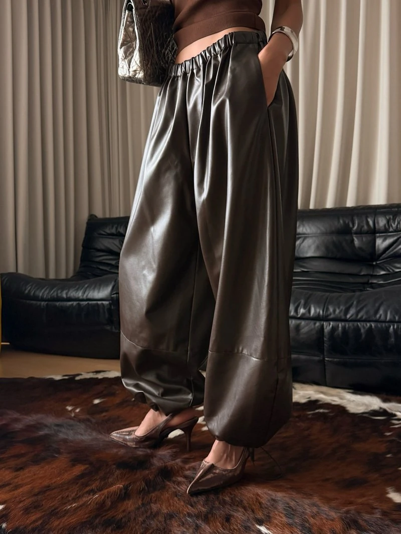Vegan Leather Volume Jogger Pants by Paper Moon for Women - view 3
