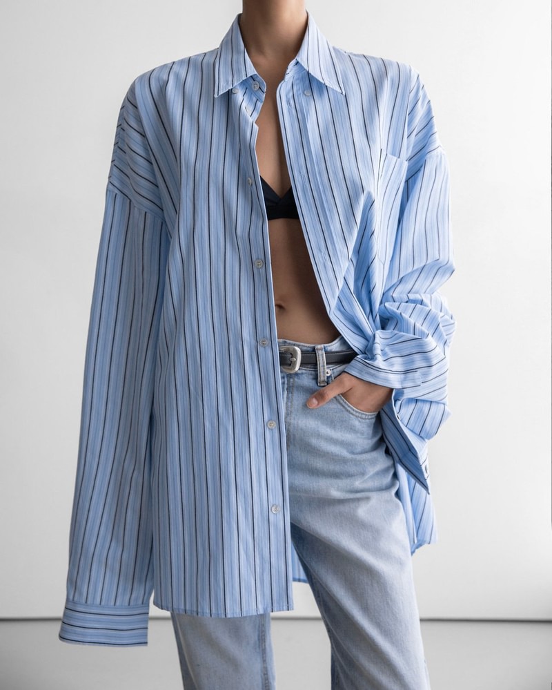 Oversized Stripe Pattern Pocket Button Down Shirt by Paper Moon for Women - view 1