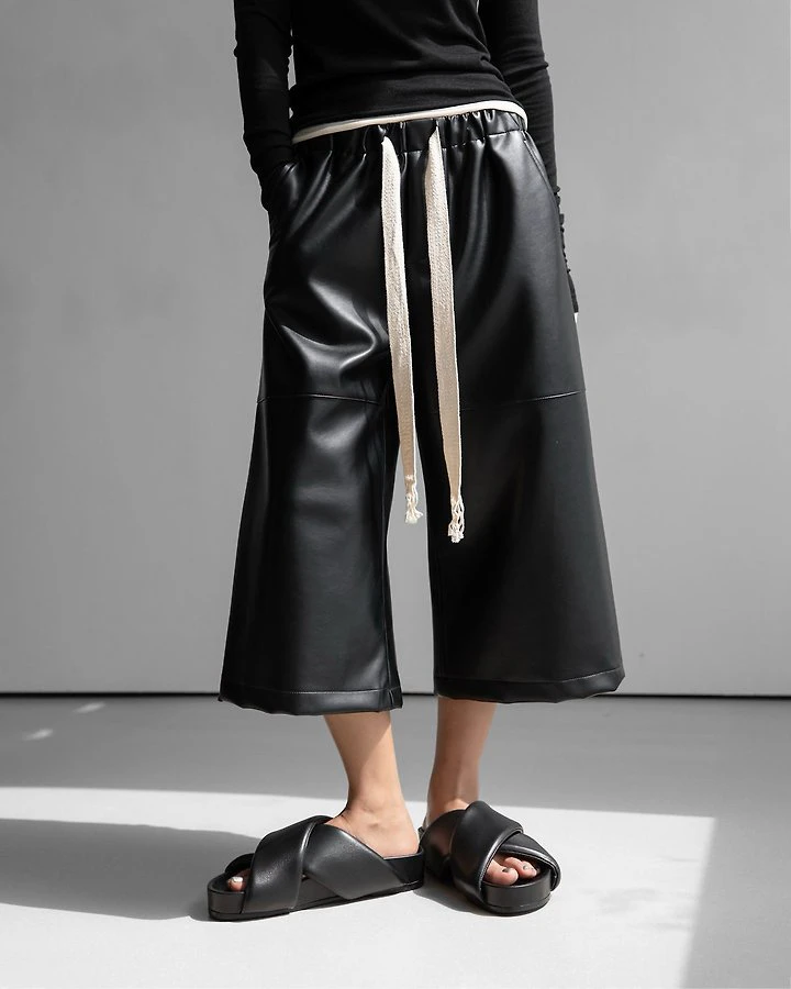 Drawstring Leather Wide Culottes Trousers by Paper Moon for Women - view 1