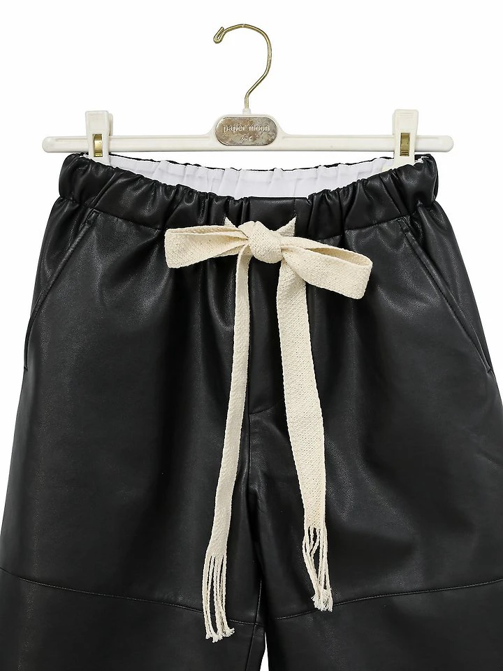 Drawstring Leather Wide Culottes Trousers by Paper Moon for Women - view 11
