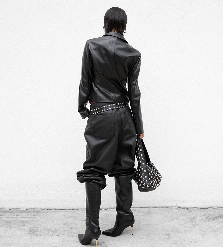 Classic Slim-Fit Perforated Leather Jacket by Paper Moon for Women - view 2