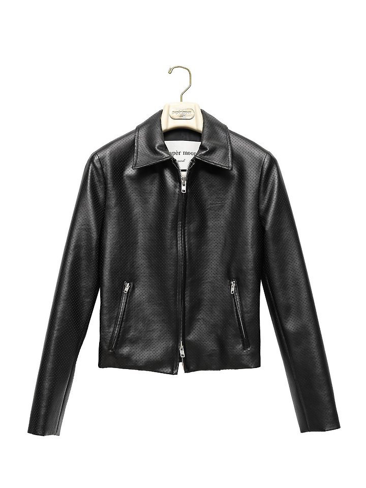 Classic Slim-Fit Perforated Leather Jacket by Paper Moon for Women - view 4