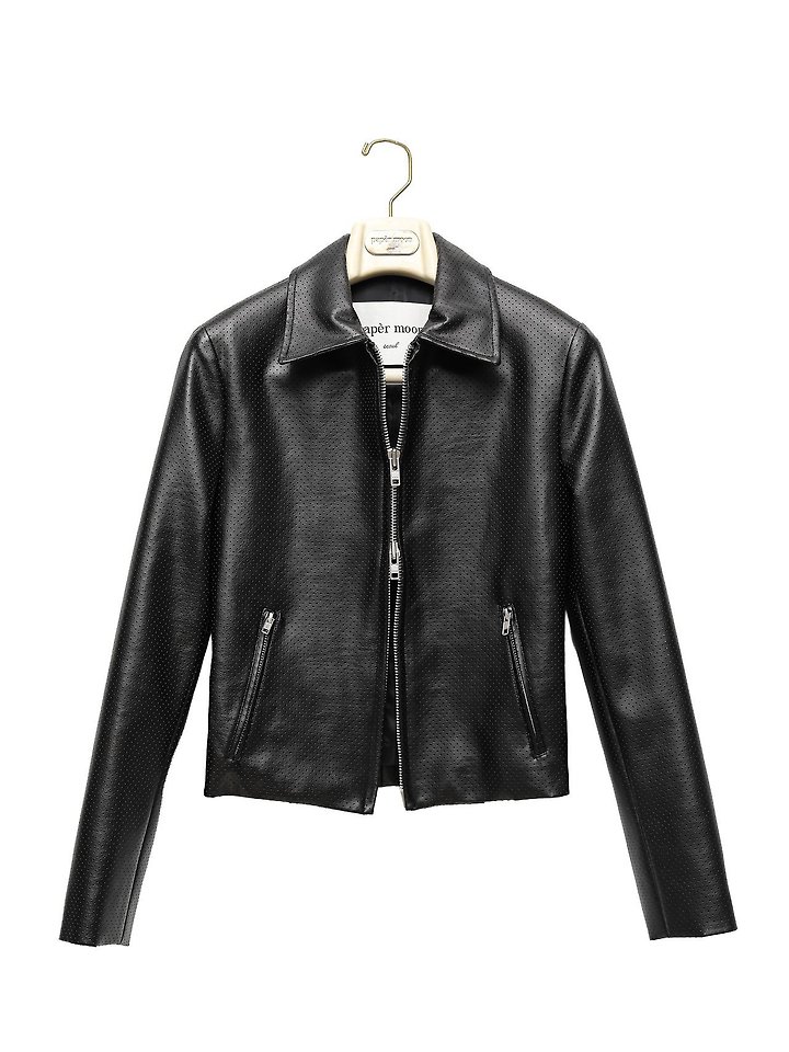 Classic Slim-Fit Perforated Leather Jacket by Paper Moon for Women - view 6