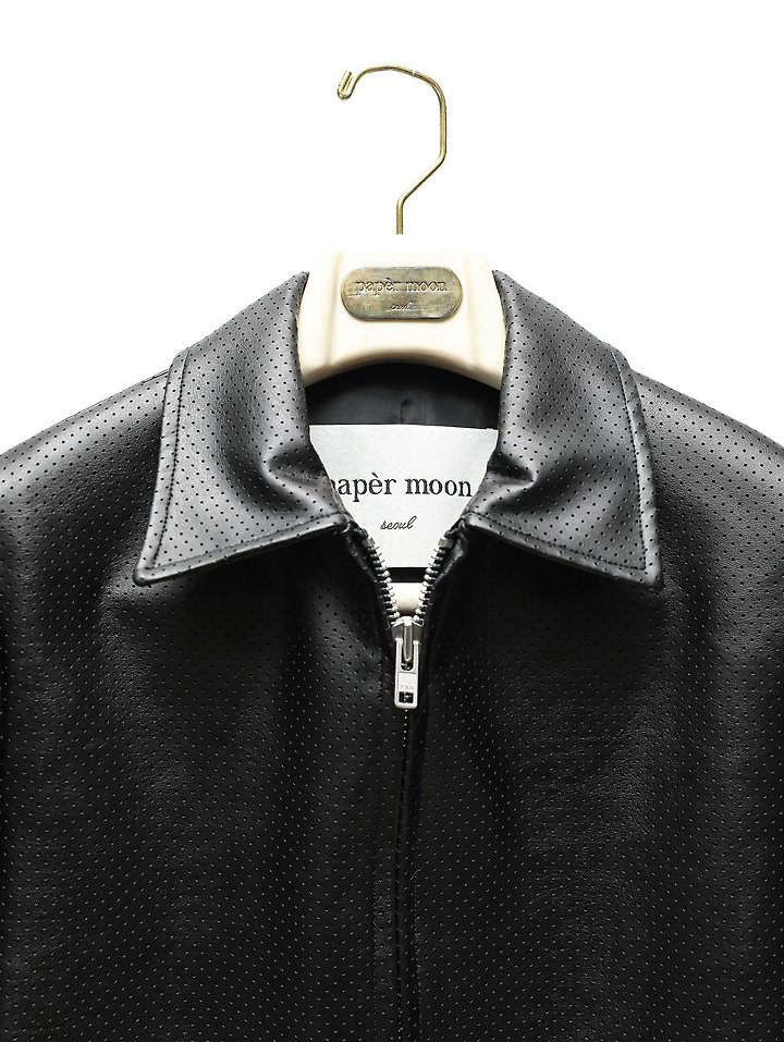 Classic Slim-Fit Perforated Leather Jacket by Paper Moon for Women - view 8