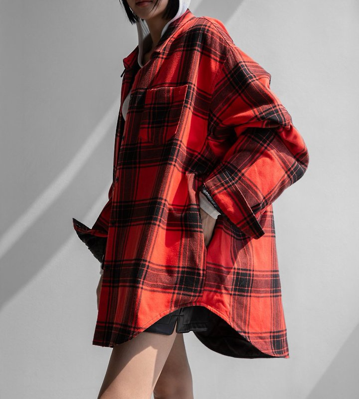 Oversized Flannel Checked Quilted Button Down by Paper Moon for Women - view 2