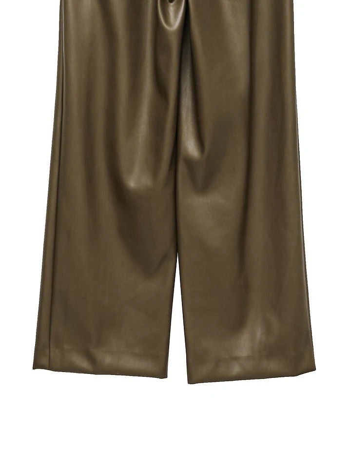 Leather Low Waisted Double Pleats Wide Trousers by Paper Moon for Women - view 10