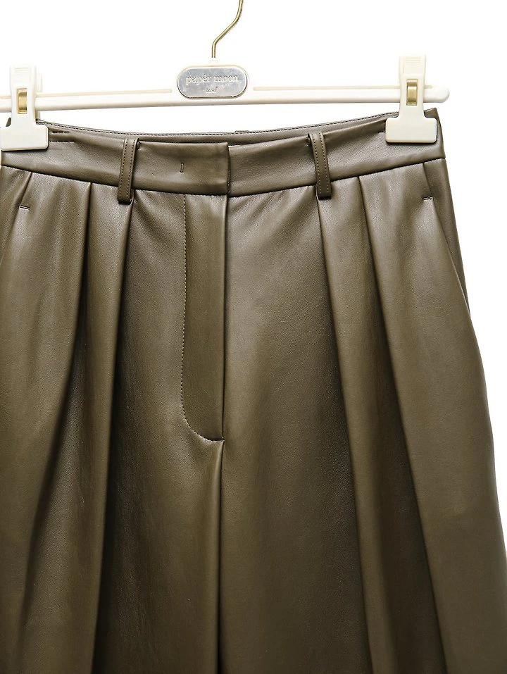 Leather Low Waisted Double Pleats Wide Trousers by Paper Moon for Women - view 6